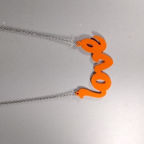 Women's Stunning Polished Silver tone Orange Color "LOVE " Design Long Necklace - Picture 6 of 6
